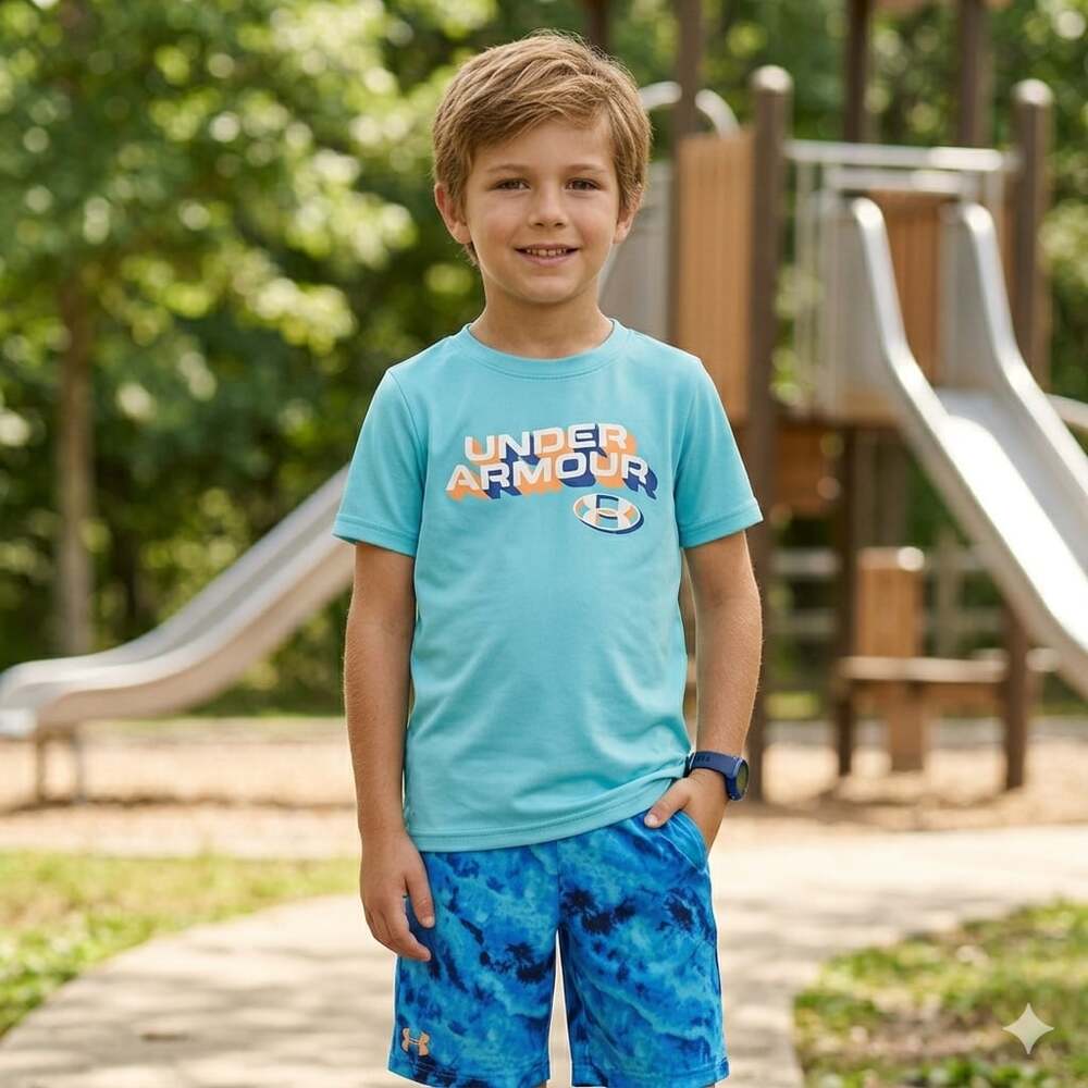 Under Armour Boys' Size 6 Swim Volley Set, Sleeve Shirt & Matching Shorts